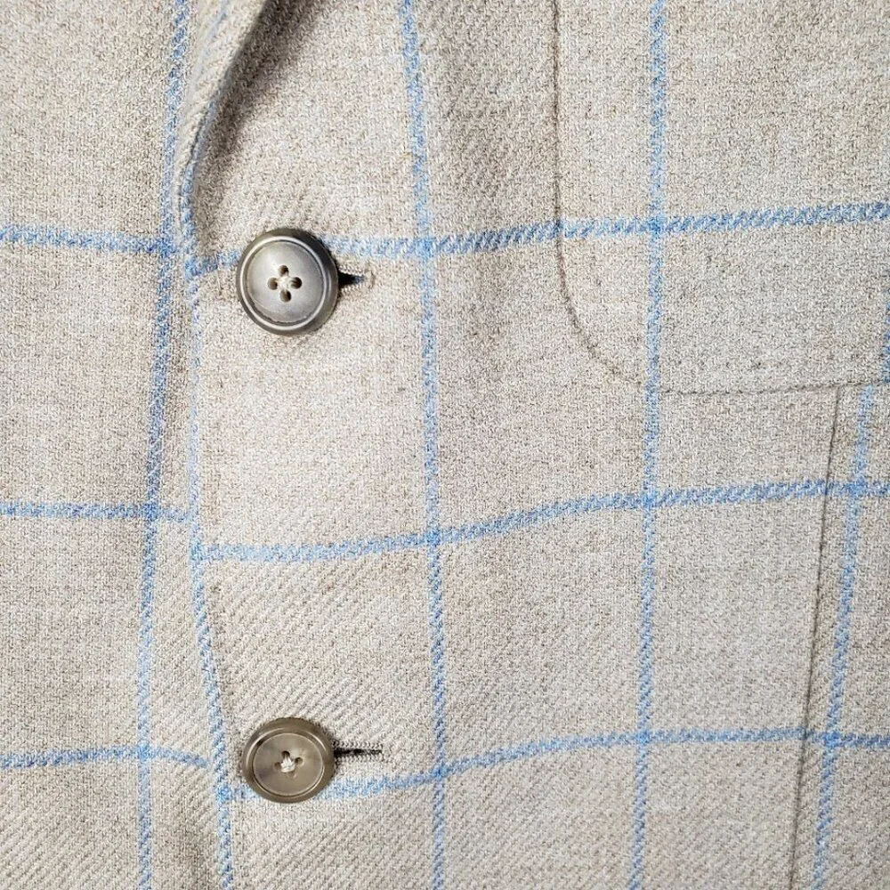 Ravazzolo Beige Plaid Wool Cashmere Three Button Blazer Jacket Mens 52/US 42